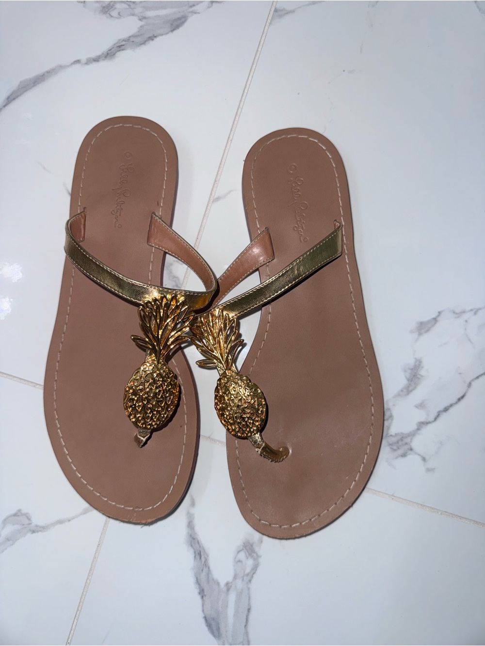 Lilly Pulitzer gold pineapple sandals!
